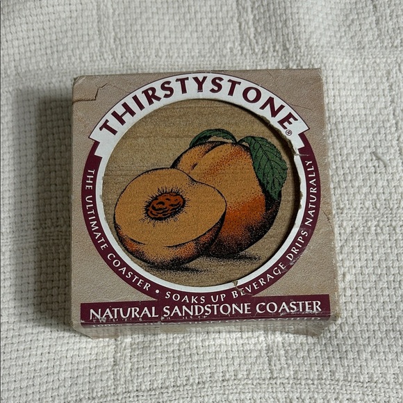 Thirstystone Sandstone Coaster Set with Peach Illustration - Picture 1 of 7